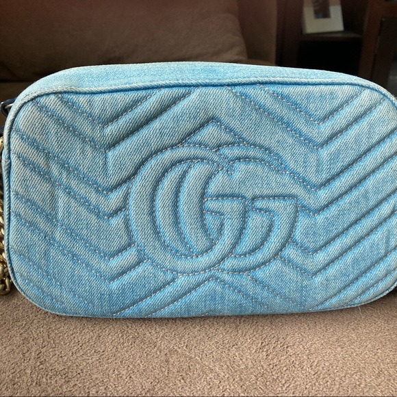 Gucci Denim Matelasse Marmont Small Pearly GG Crossbody - Picture 12 of 15